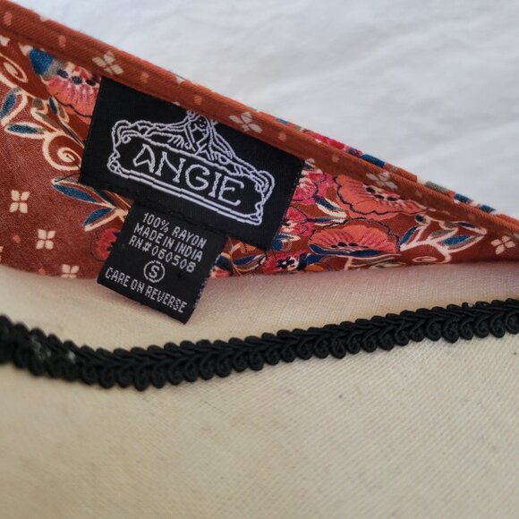 Angie Womens Kimono Duster Small Long Rust Orange Red Floral Polka Dot Pattern - Picture 9 of 10